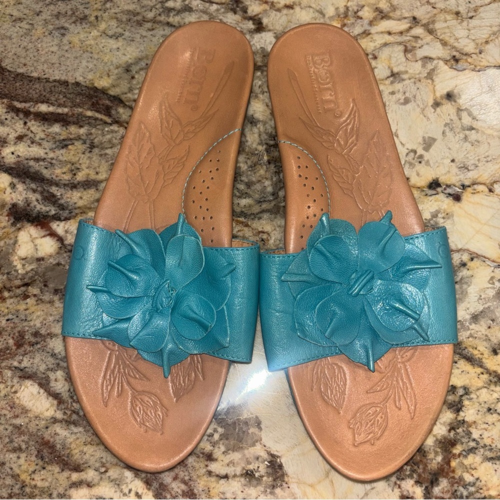 b.o.c. Teal Floral Slide Sandals